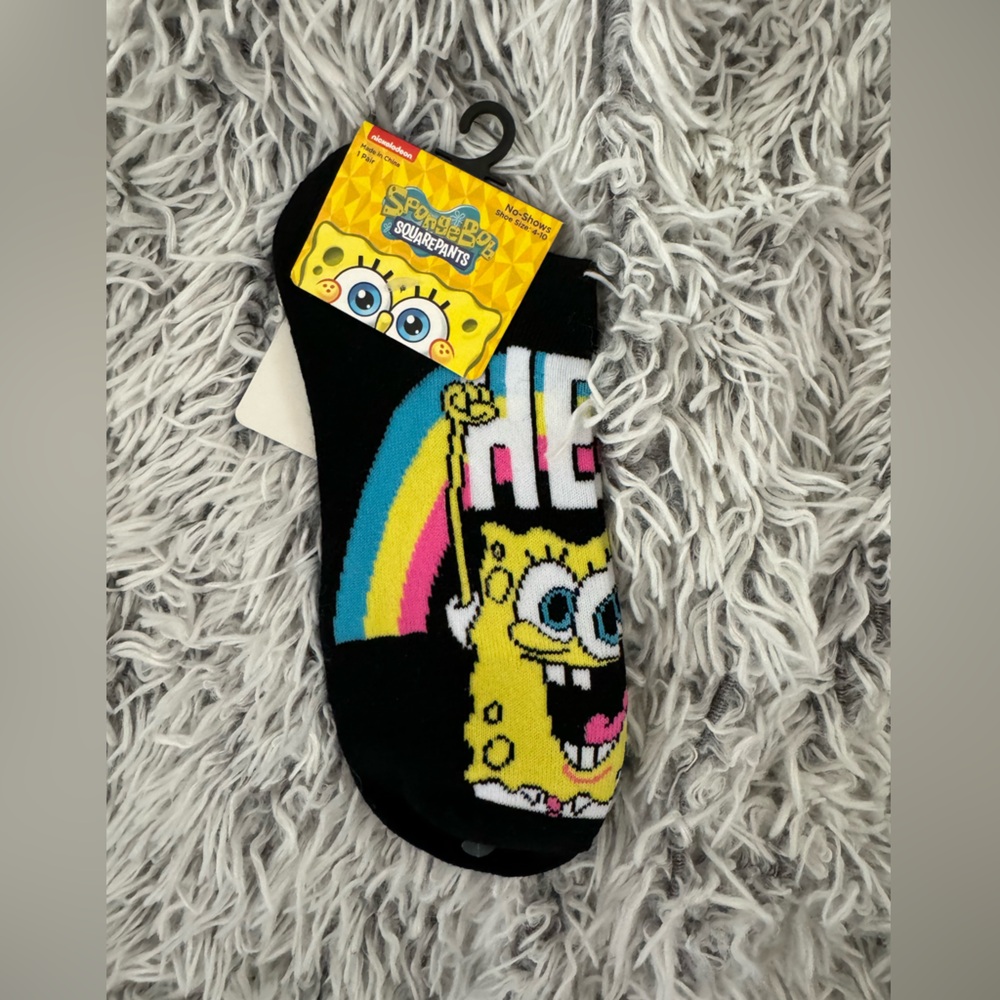 Sponge Bob Squarepants Socks HEY Nickelodeon 1 Pair No Show Fits Shoe Size 4-10